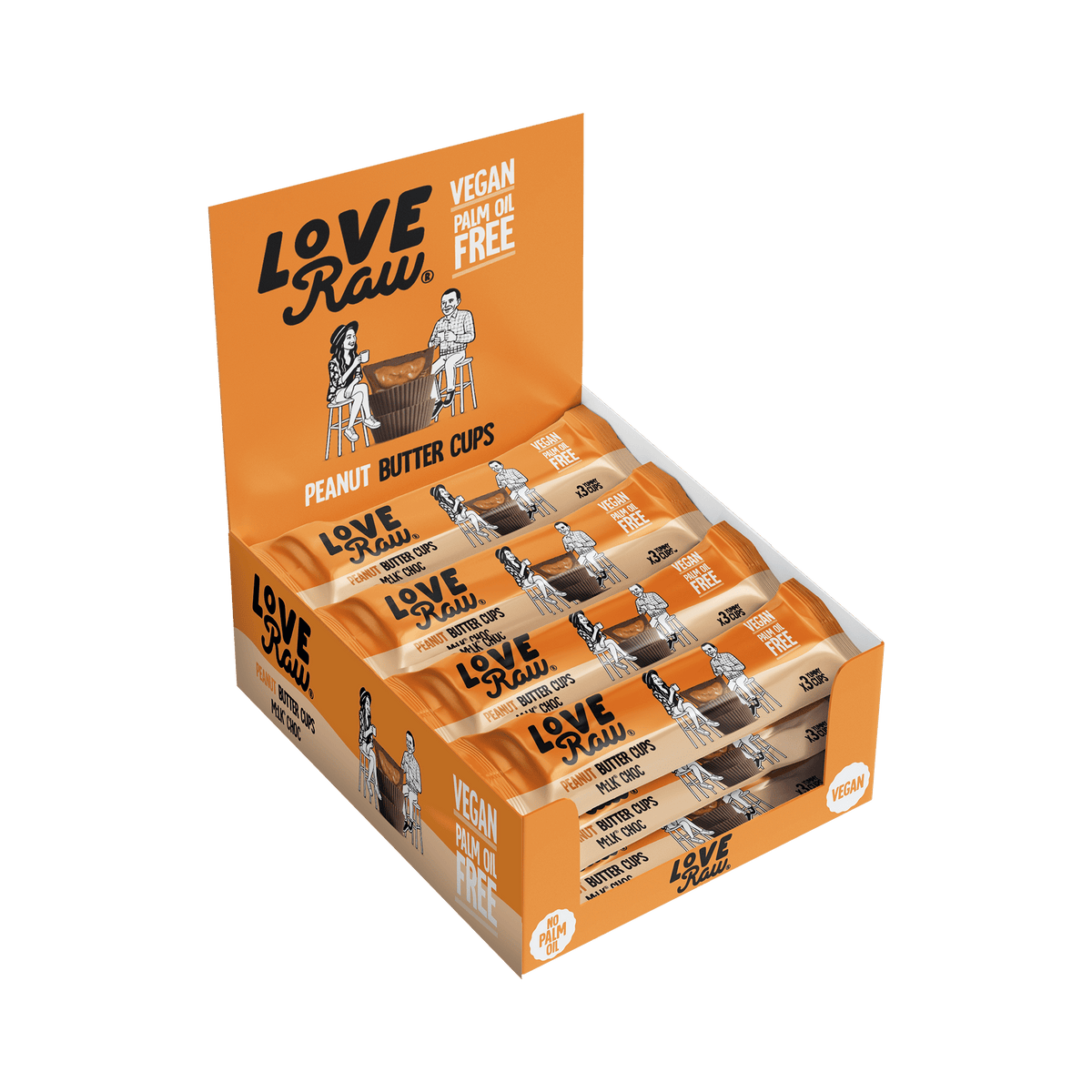 Box of LoveRaw vegan peanut butter cups