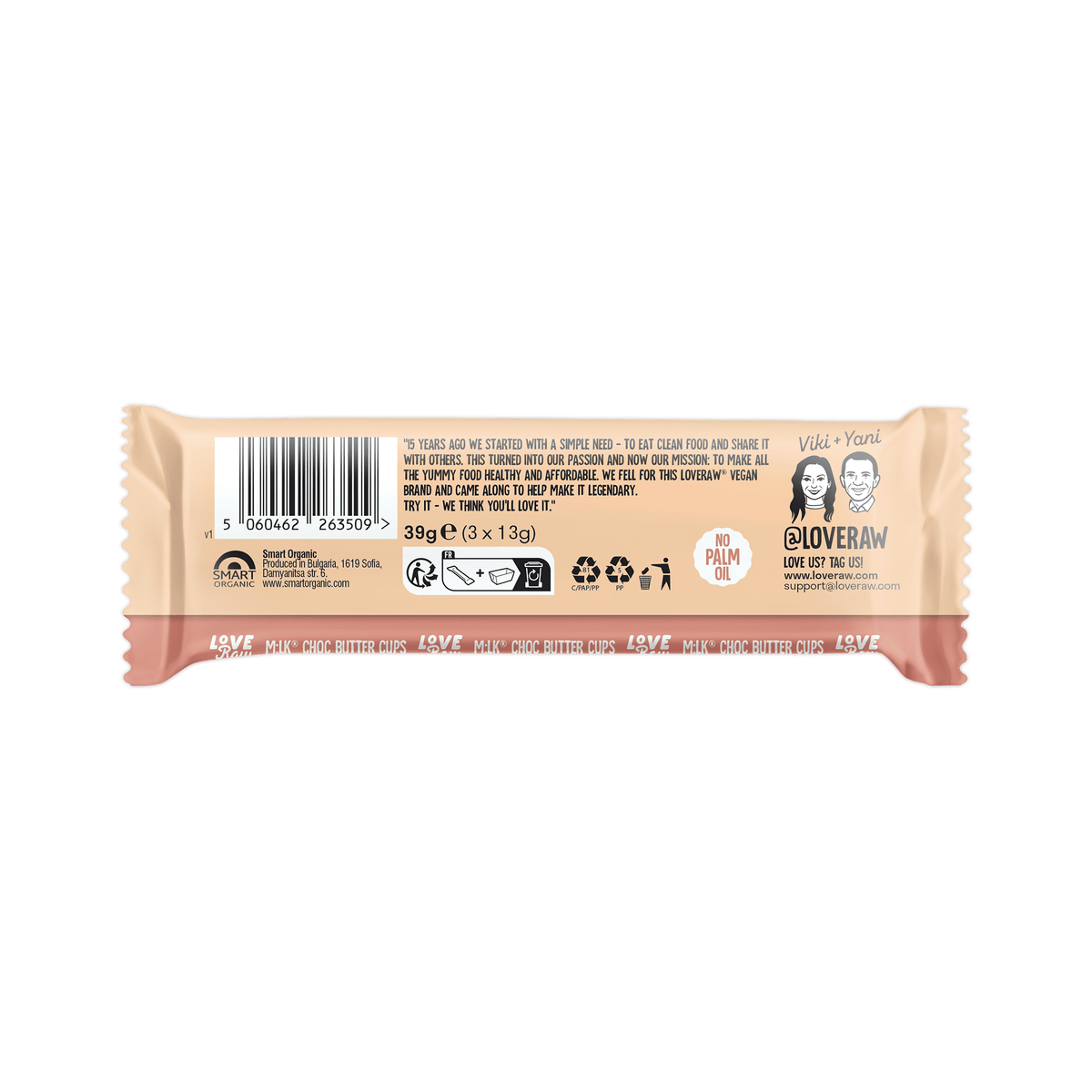 M:lk Choc Almond Butter Cups Box 12x39 g LoveRaw