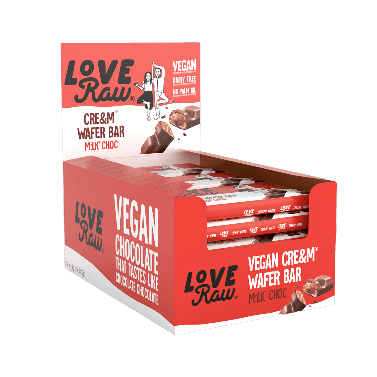M:lk Choc Cre&m Wafer Bar Box 12x43 g LoveRaw