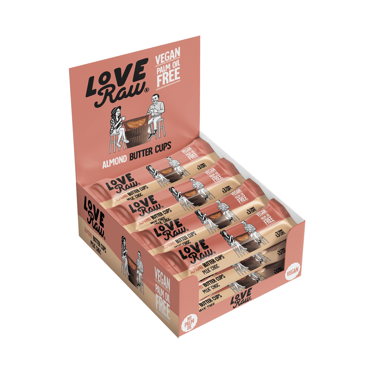 M:lk Choc Almond Butter Cups Box 12x39 g LoveRaw