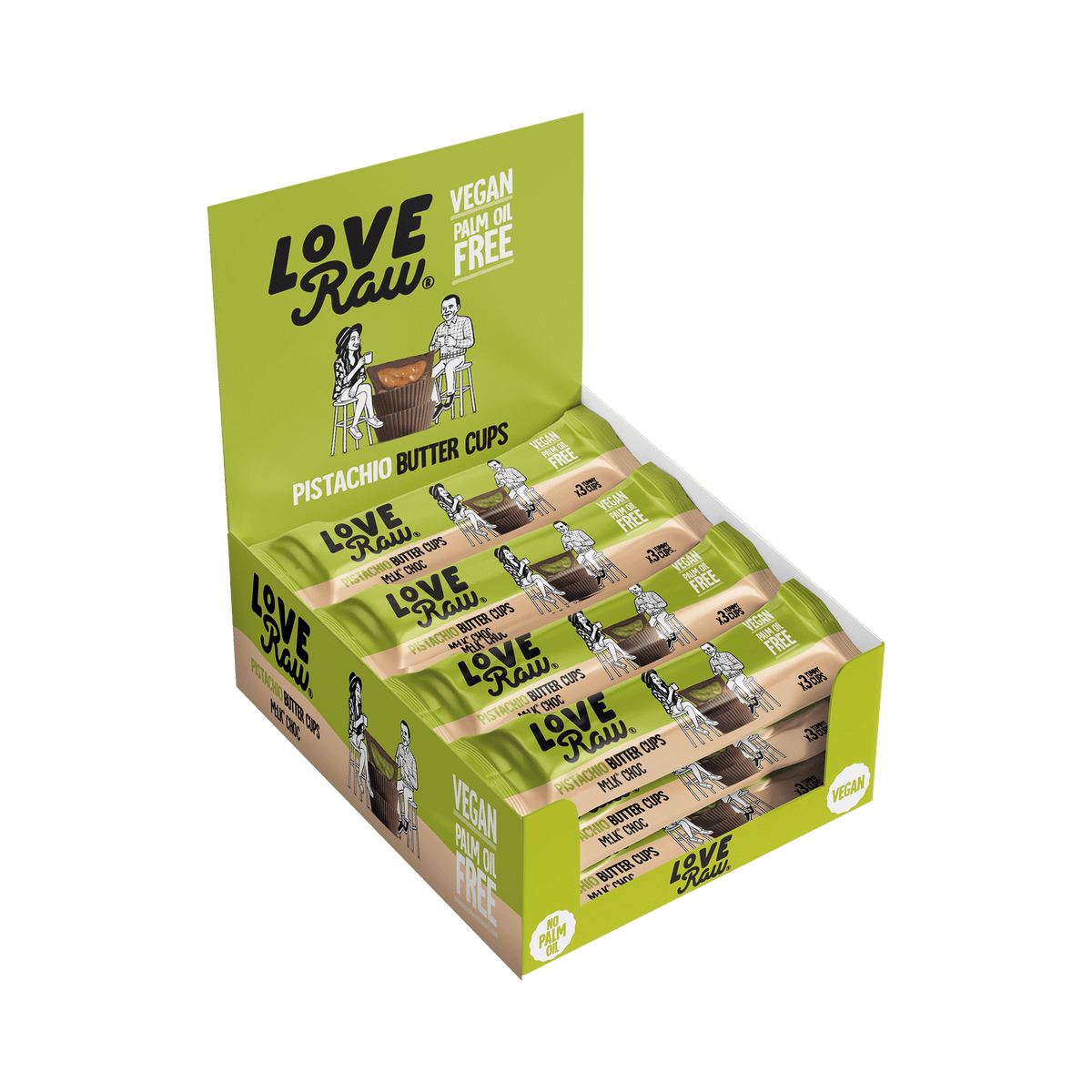 M:lk Choc Pistachio Butter Cups Box 12x39 g LoveRaw