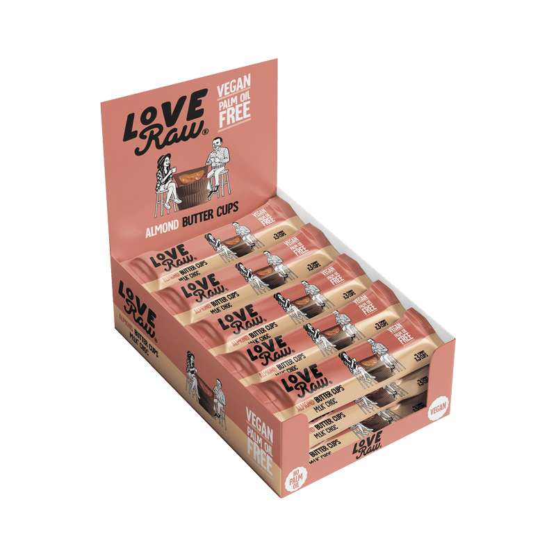 M:lk Choc Almond Butter Cups Box 12x39 g LoveRaw