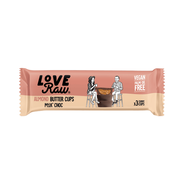 M:lk Choc Almond Butter Cups Box 12x39 g LoveRaw