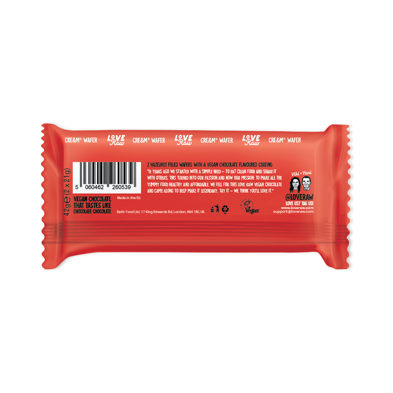 M:lk Choc Cre&m Wafer Bar Box 12x42 g LoveRaw