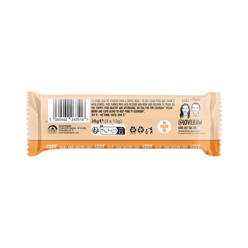 M:lk Choc Peanut Butter Cups Box 12x39 g LoveRaw
