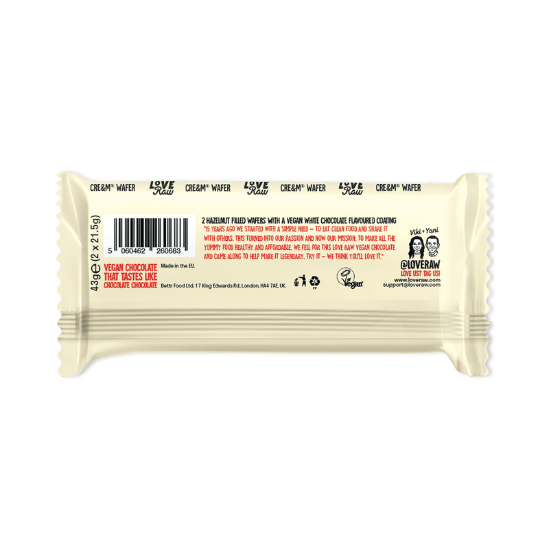 White Choc Cre&m Wafer Bar Box 12x43 g LoveRaw