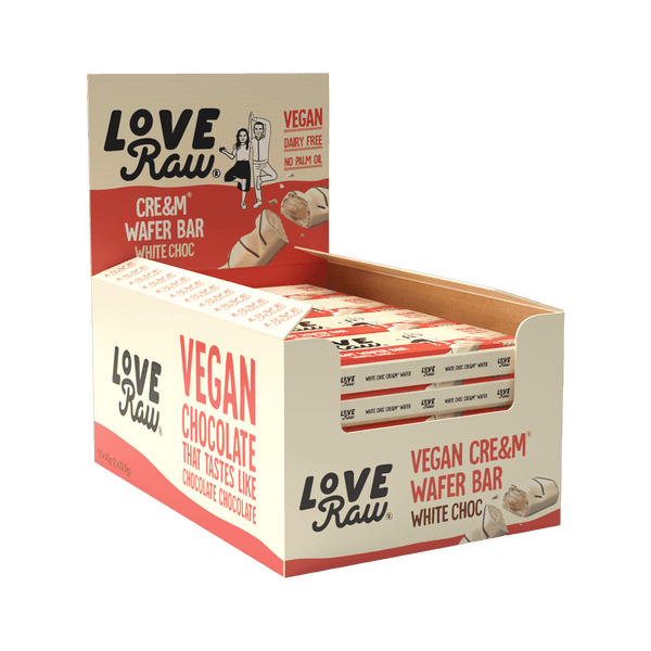 White Choc Cre&m Wafer Bar Box 12x43 g LoveRaw